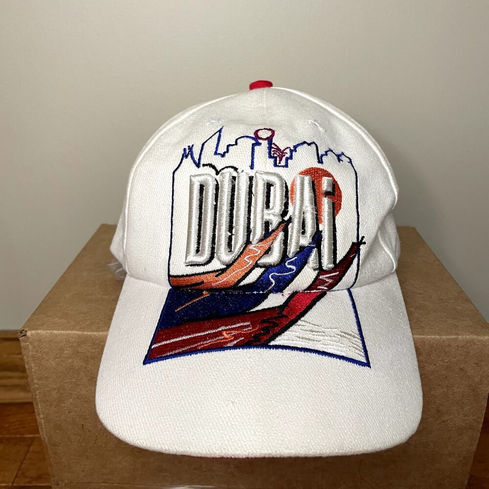 Dubai Red & White 3D Graphic Tourism Baseball Cap Cotton Novelty Vacation Travel